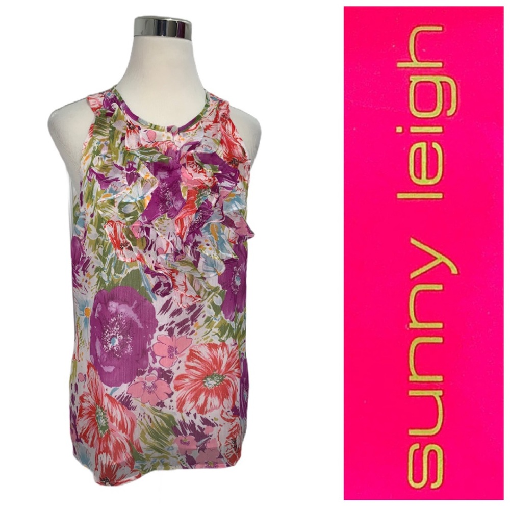 Sunny Leigh Ruffled Floral Sleeveless Top